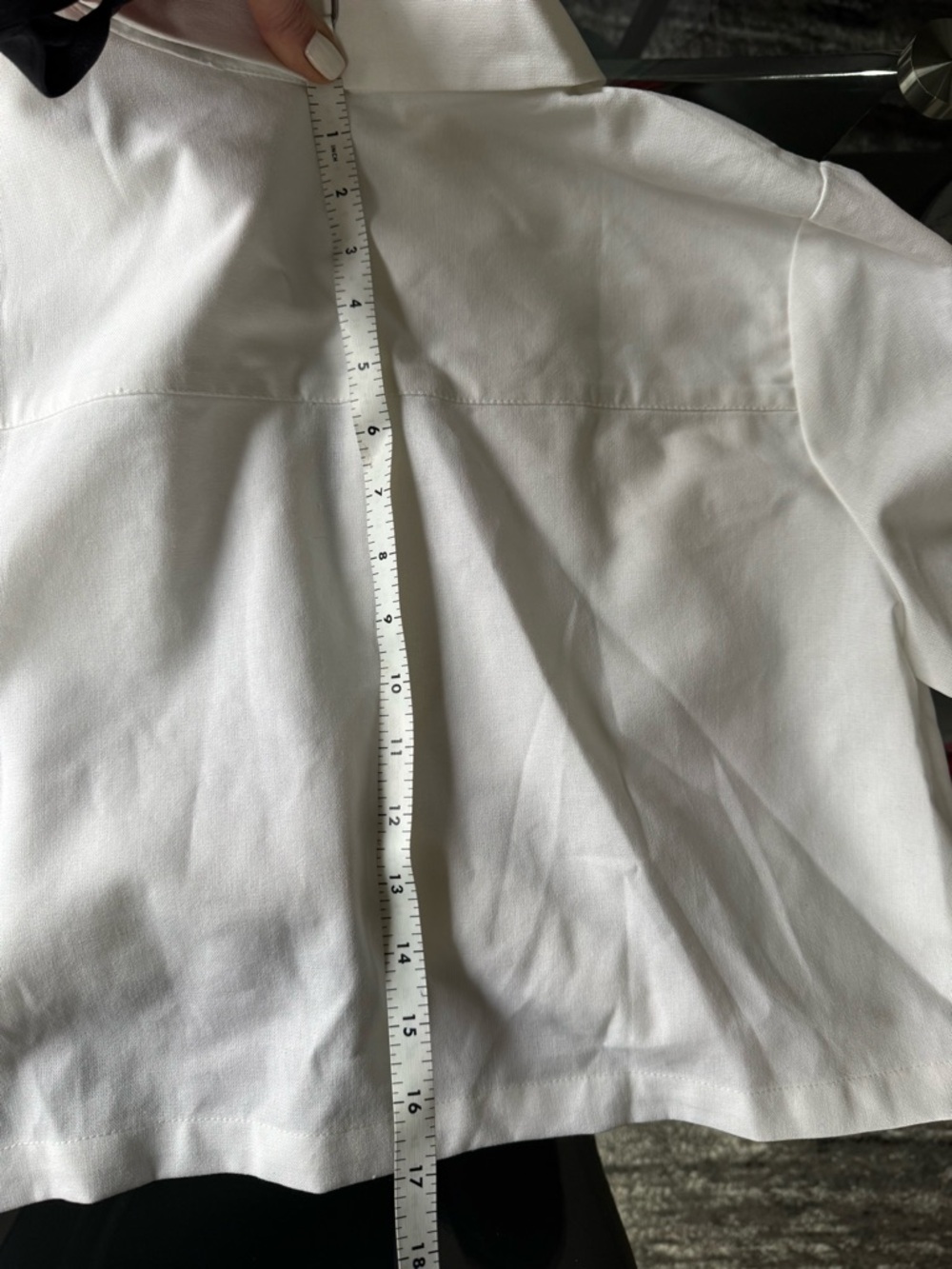 Commense Cropped White Cotton & Linen Button Front Shirt - Picture 9 of 9